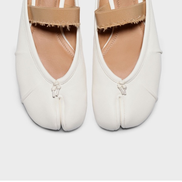 WoodchuckSato Women's White Fold Leather Tabi Mules With Beige Elastic Strap - Picture 3 of 12